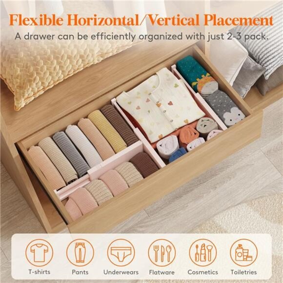 8 Pack Drawer Dividers Adjustable Dresser Drawer 4" High, 11-17" - Picture 4 of 6